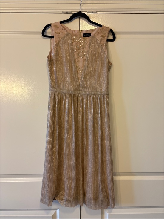 Tahari Dresses & Skirts - Tahari Gold Metallic Midi Dress with Sheer Embellished Yoke